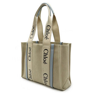 Chloe Tote Leather Shoulder Woody Blue Canvas Bag